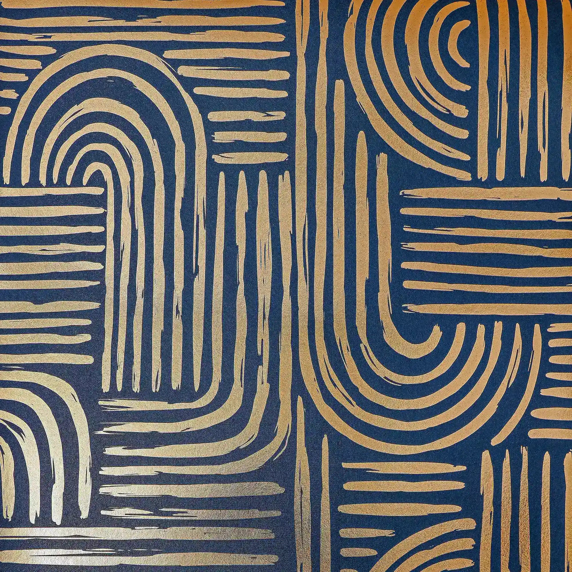 Raffia Curve Wallpaper in Navy with Gold Foil