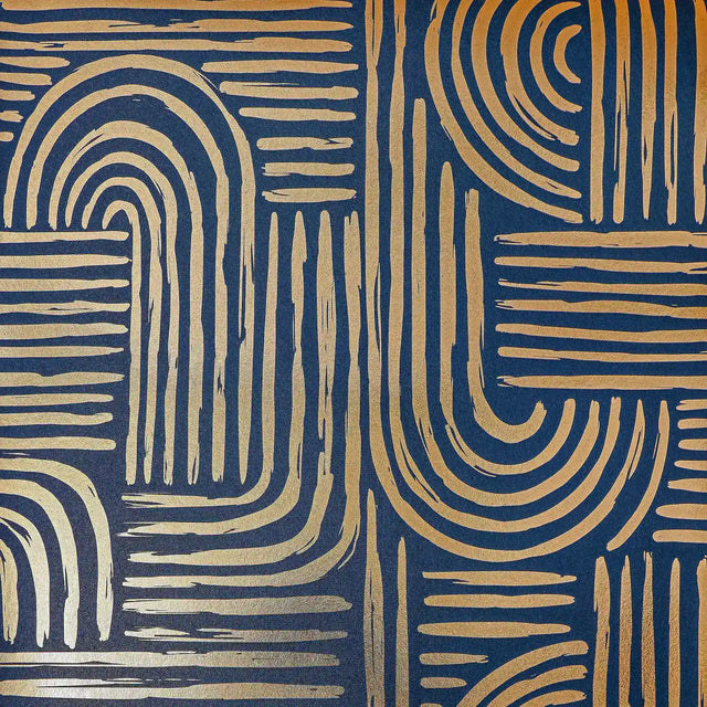 Raffia Curve Wallpaper in Navy with Gold Foil