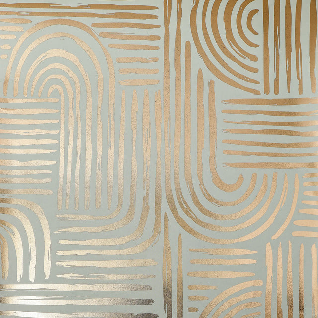 Raffia Curve Wallpaper in Pale Green with Gold Foil