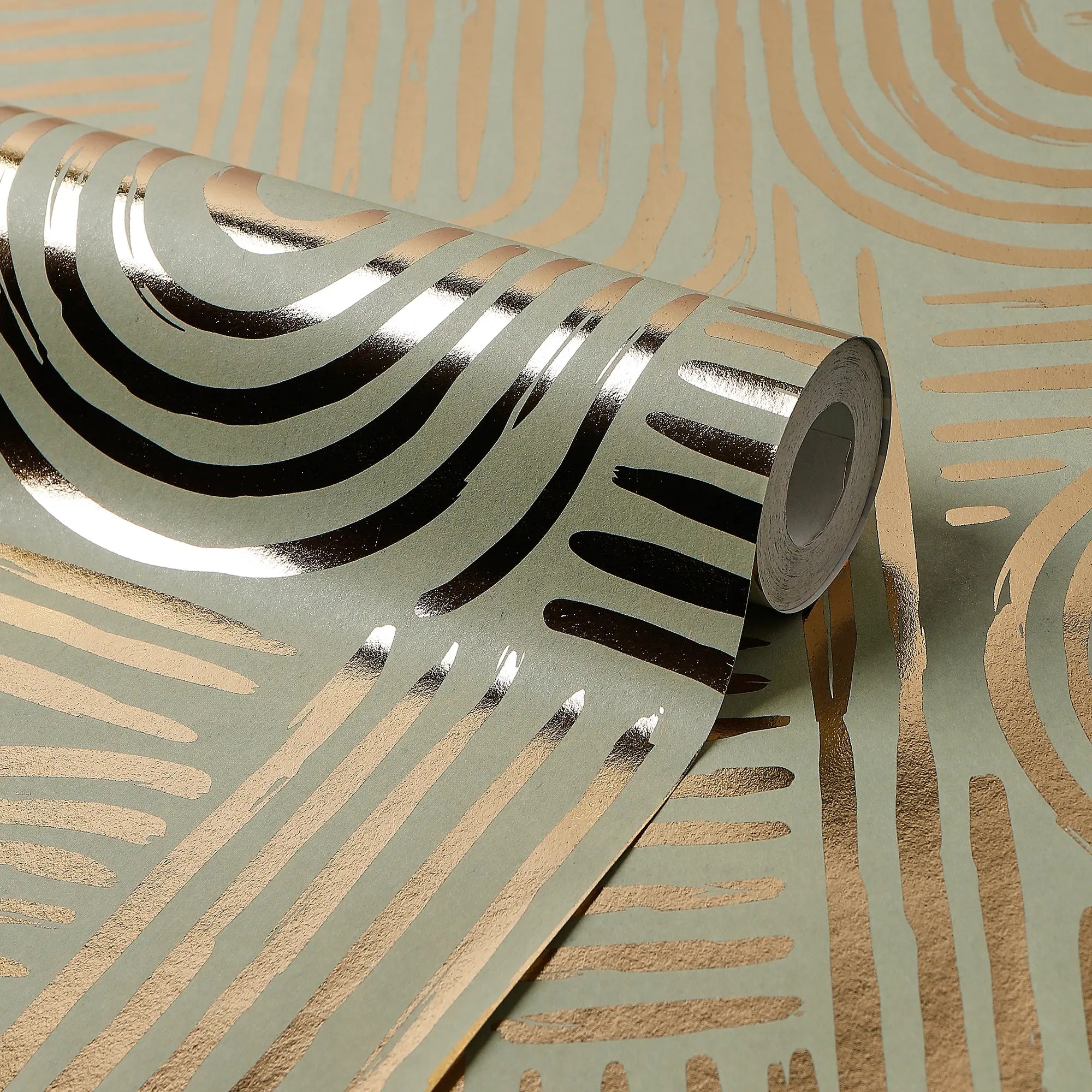 Raffia Curve Wallpaper in Sage Green with Gold Foil