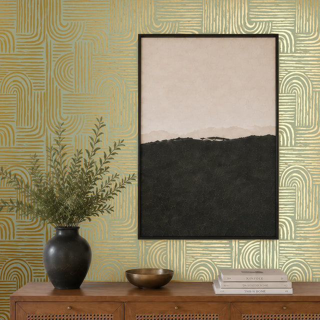 Raffia Curve Wallpaper in Sage Green with Gold Foil