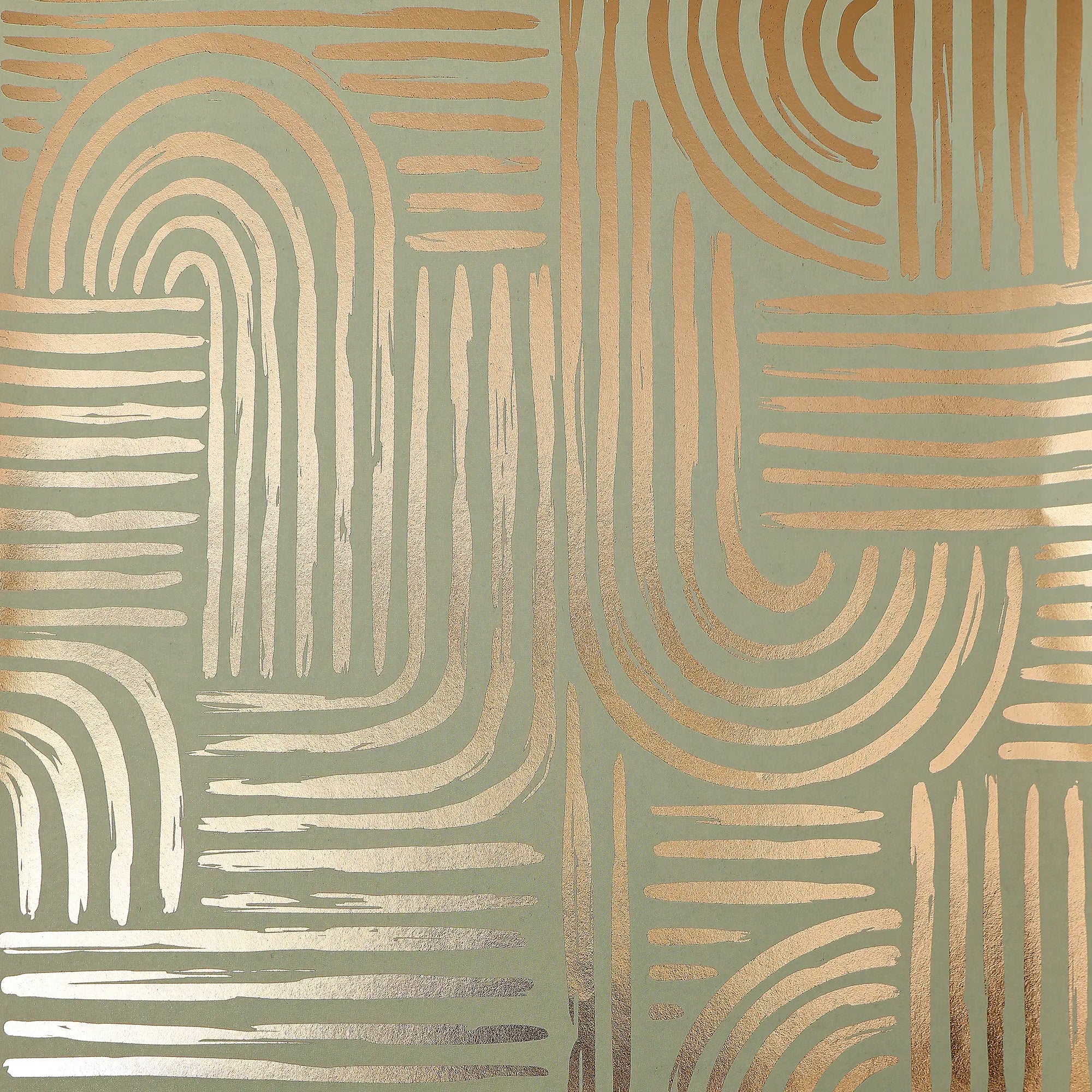 Raffia Curve Wallpaper in Sage Green with Gold Foil