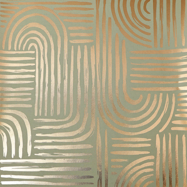 Raffia Curve Wallpaper in Sage Green with Gold Foil