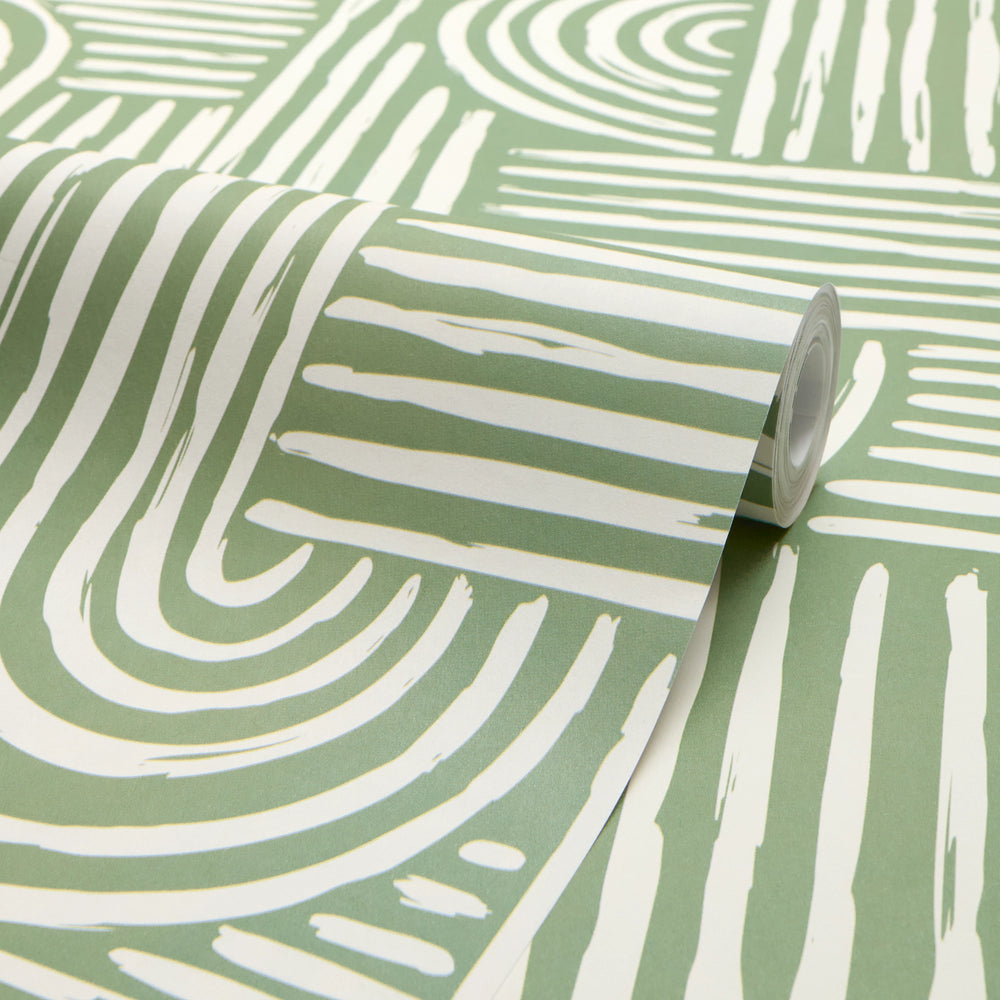 Raffia Curves Wallpaper in Cream on Pistachio