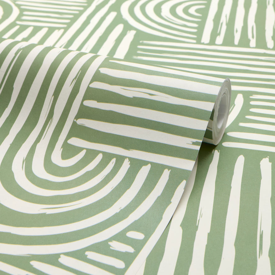 Raffia Curves Wallpaper in Cream on Pistachio