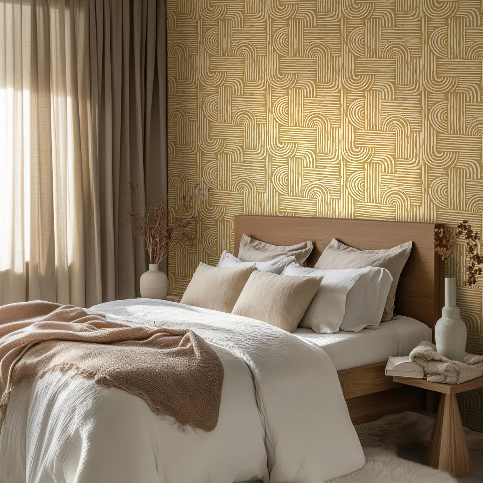 Raffia Curves Wallpaper in Mustard