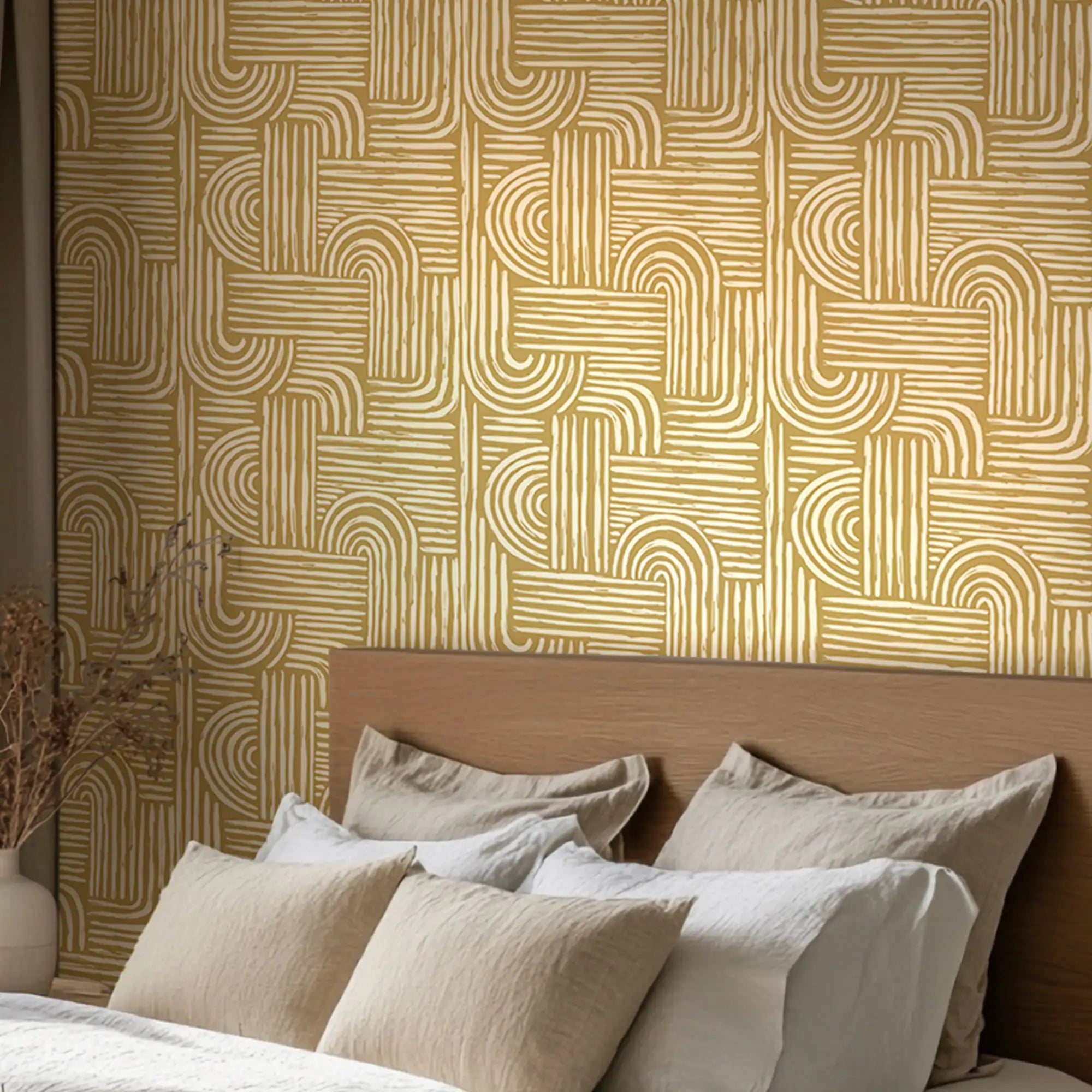Raffia Curves Wallpaper in Mustard
