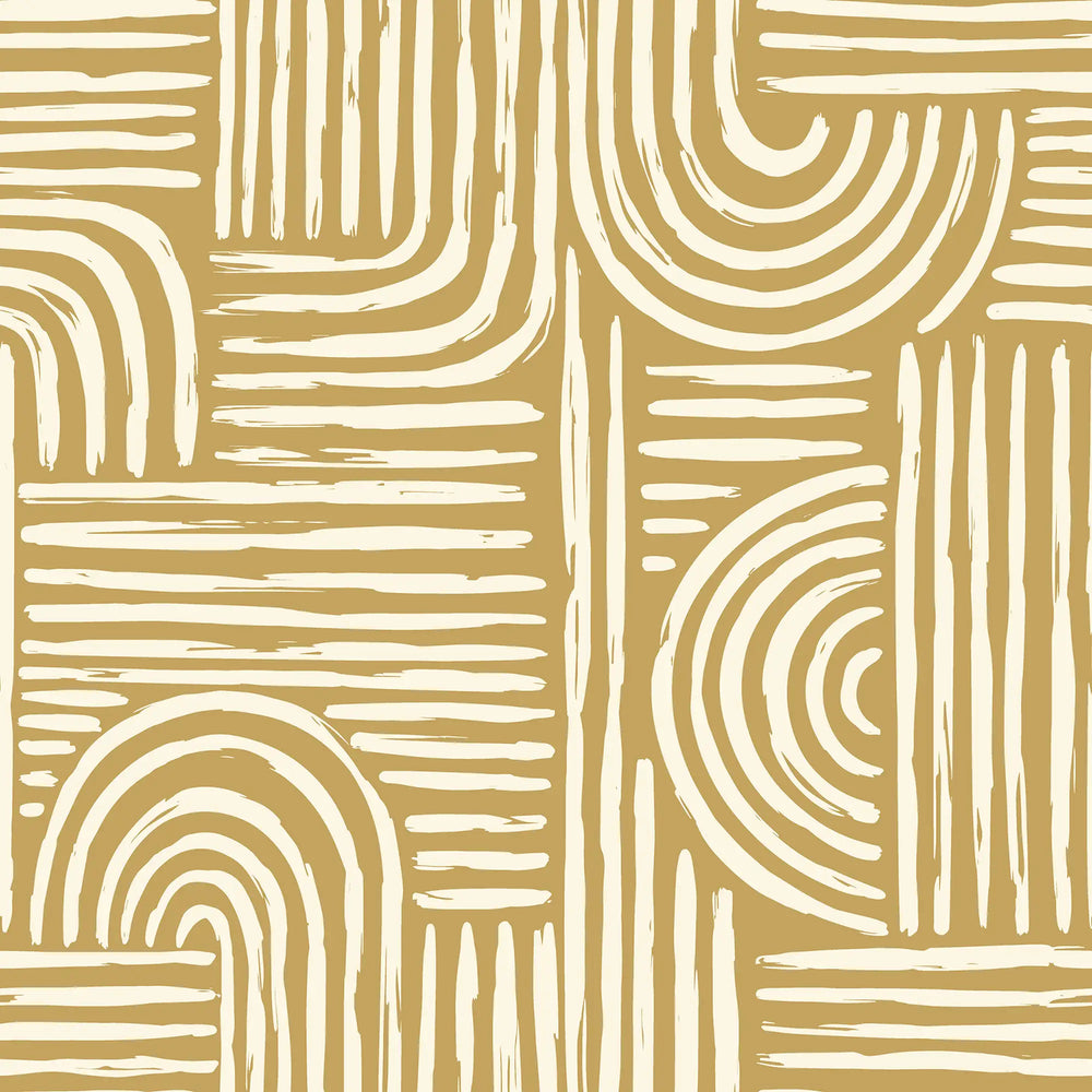Raffia Curves Wallpaper in Mustard
