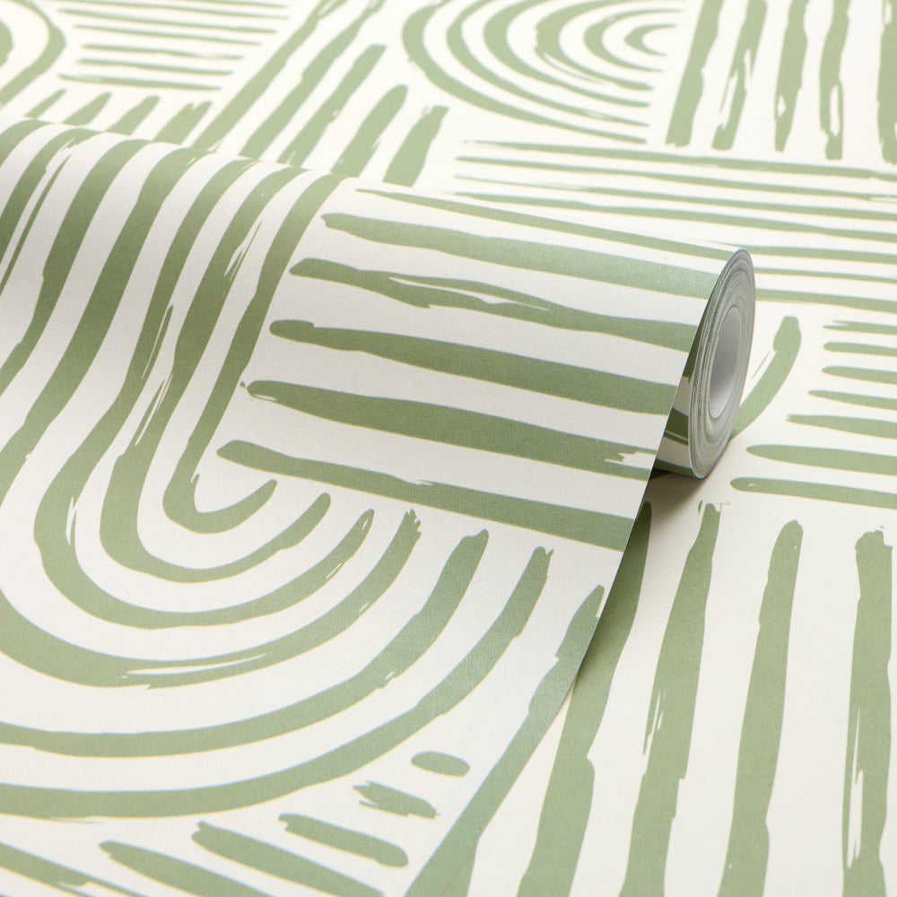 Raffia Curves Wallpaper in Pistachio on Cream