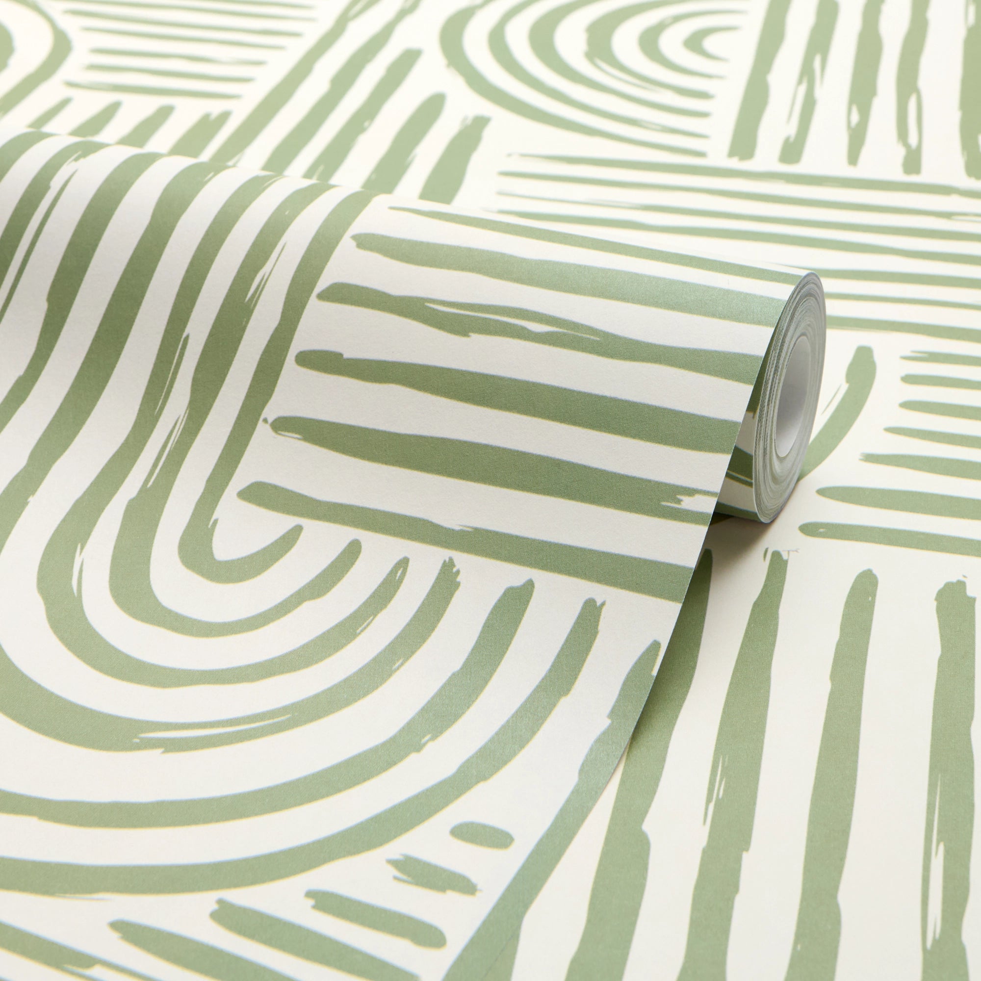 Raffia Curves Wallpaper in Pistachio on Cream