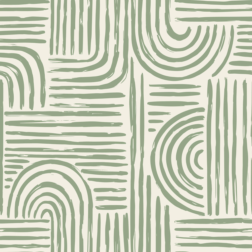 Raffia Curves Wallpaper in Pistachio on Cream