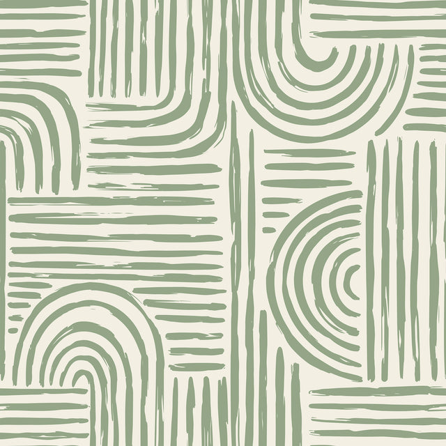 Raffia Curves Wallpaper in Pistachio on Cream