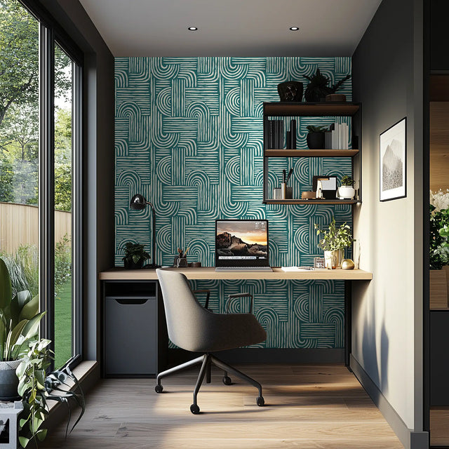 Raffia Curves Wallpaper in Teal
