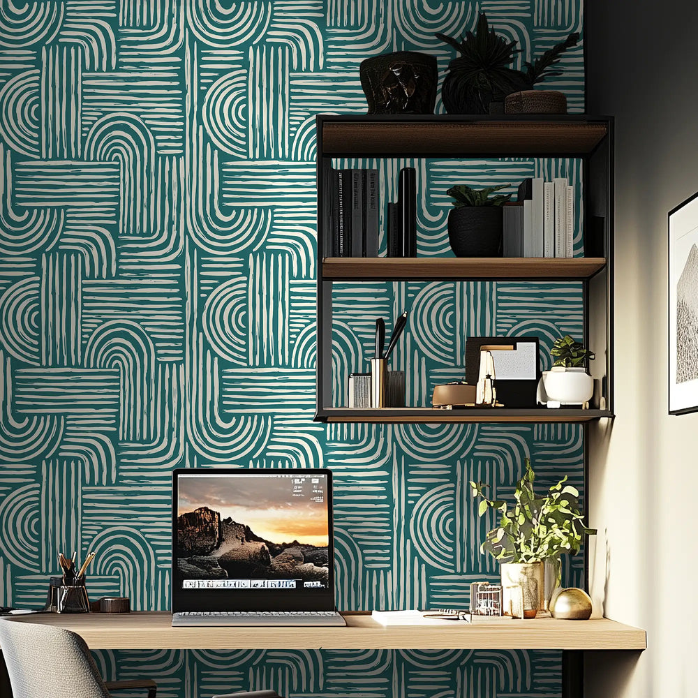 Raffia Curves Wallpaper in Teal