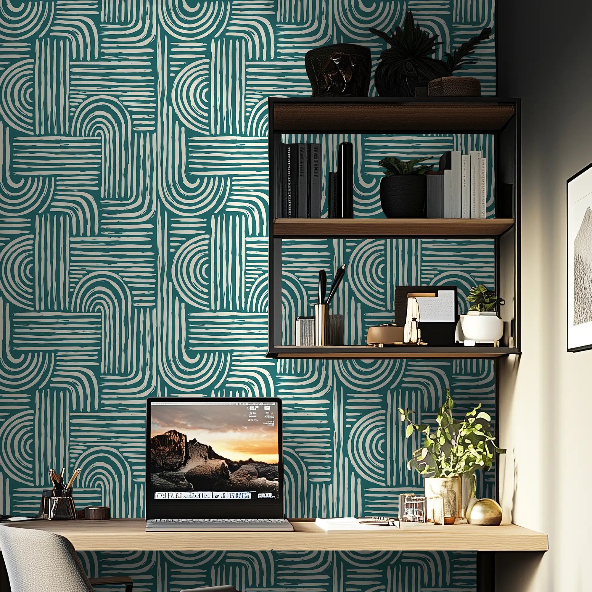 Raffia Curves Wallpaper in Teal
