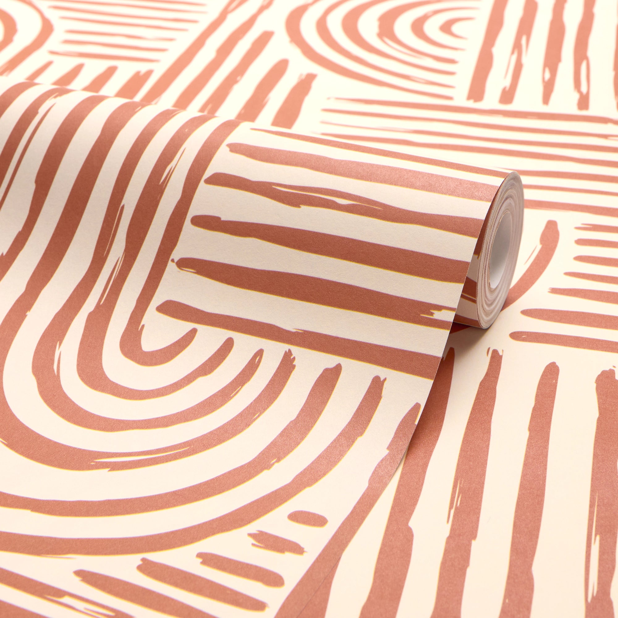 Raffia Curves Wallpaper in Terracotta on Cream