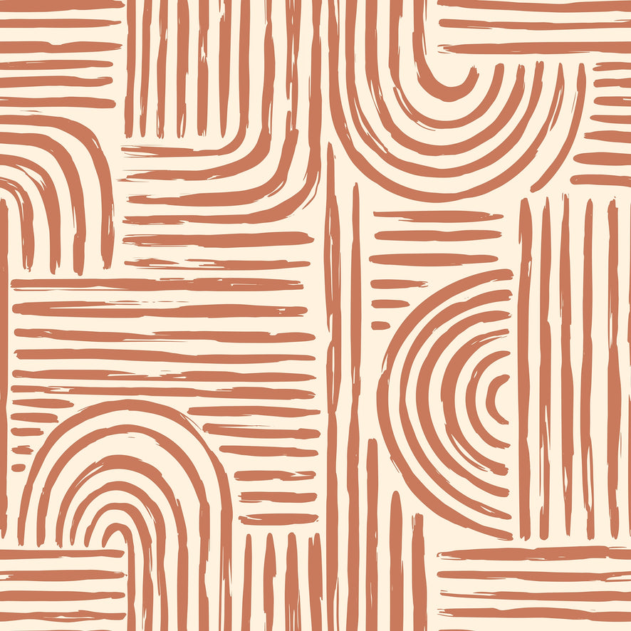 Raffia Curves Wallpaper in Terracotta on Cream