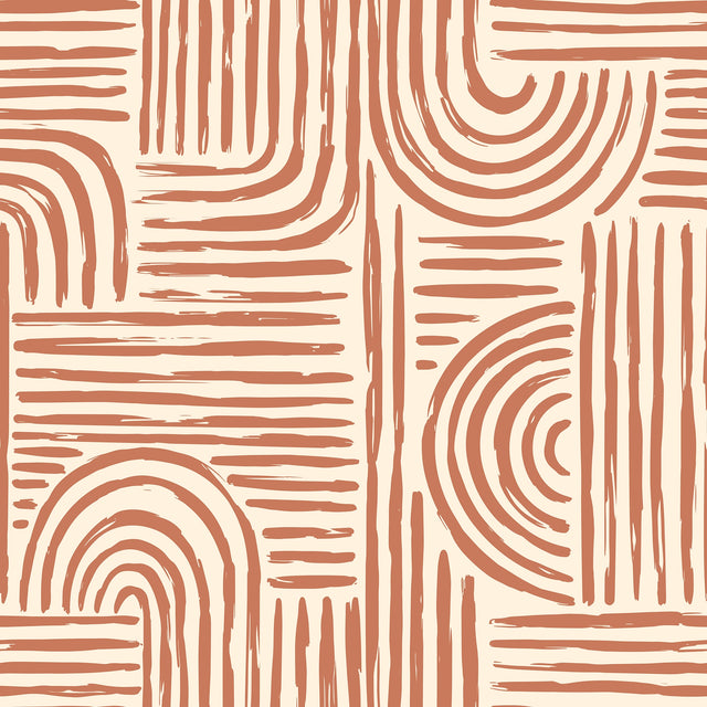 Raffia Curves Wallpaper in Terracotta on Cream