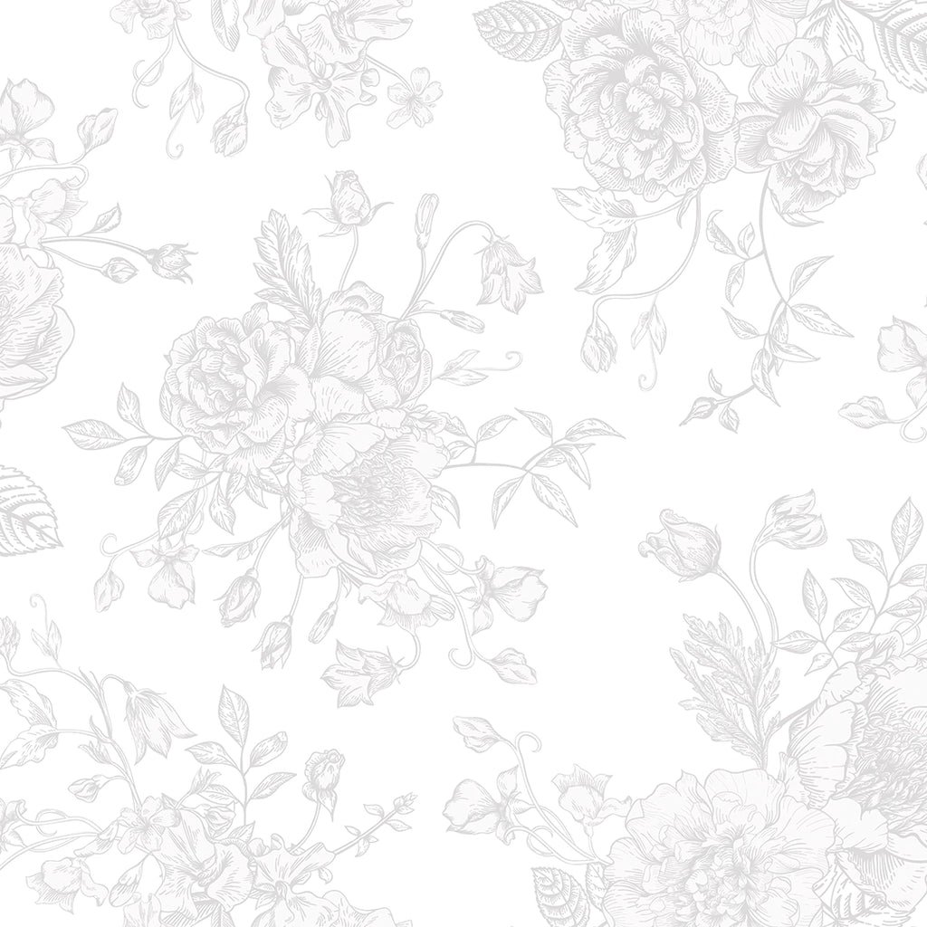 Romantic Roses Wallpaper in Grey on White