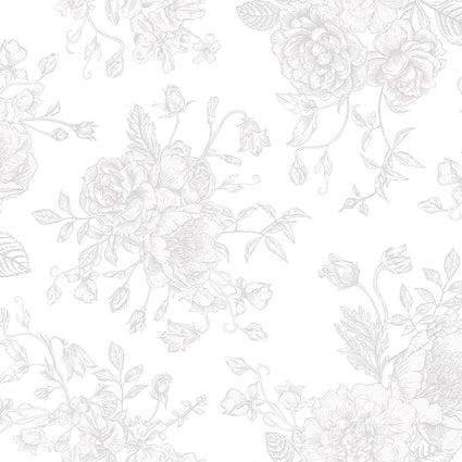 Romantic Roses Wallpaper in Grey on White