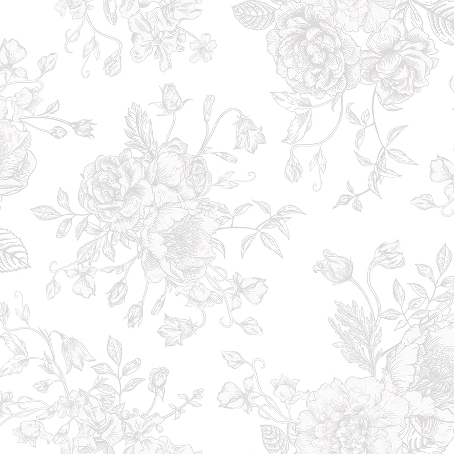 Romantic Roses Wallpaper in Grey on White