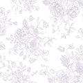 Romantic Roses Wallpaper in Lavender on White