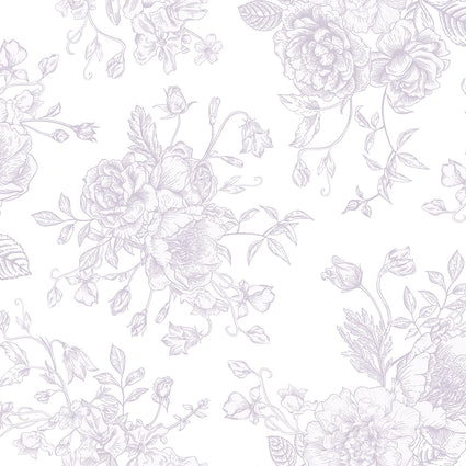 Romantic Roses Wallpaper in Lavender on White