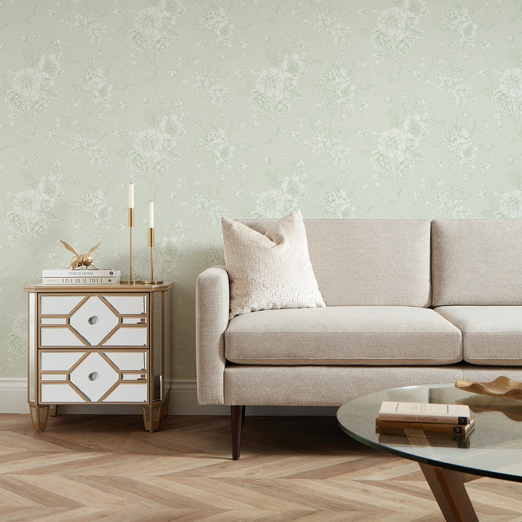 Romantic Roses Wallpaper in Sage