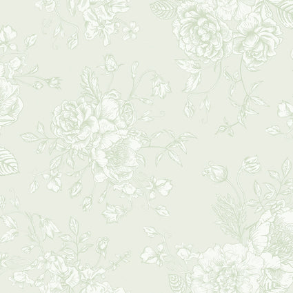 Romantic Roses Wallpaper in Sage