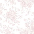 Romantic Roses Wallpaper in Soft Pink on White