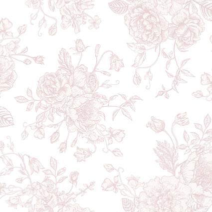 Romantic Roses Wallpaper in Soft Pink on White