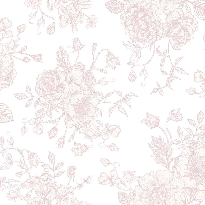 Romantic Roses Wallpaper in Soft Pink on White