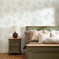 Romantic Roses Wallpaper in Soft Sage on White