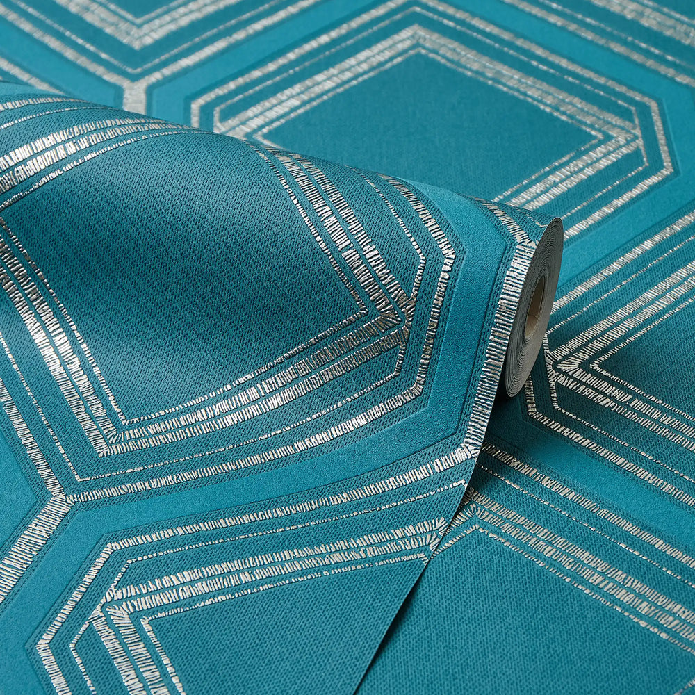 Regal Geo Wallpaper in Teal