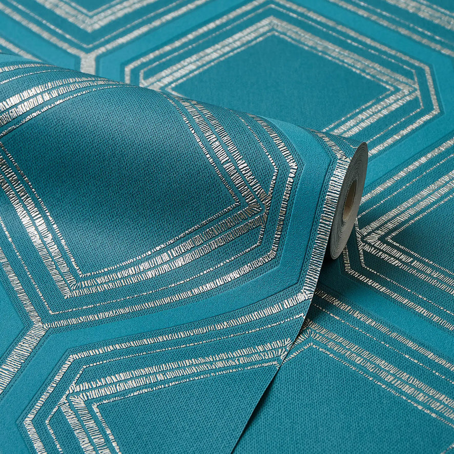Regal Geo Wallpaper in Teal