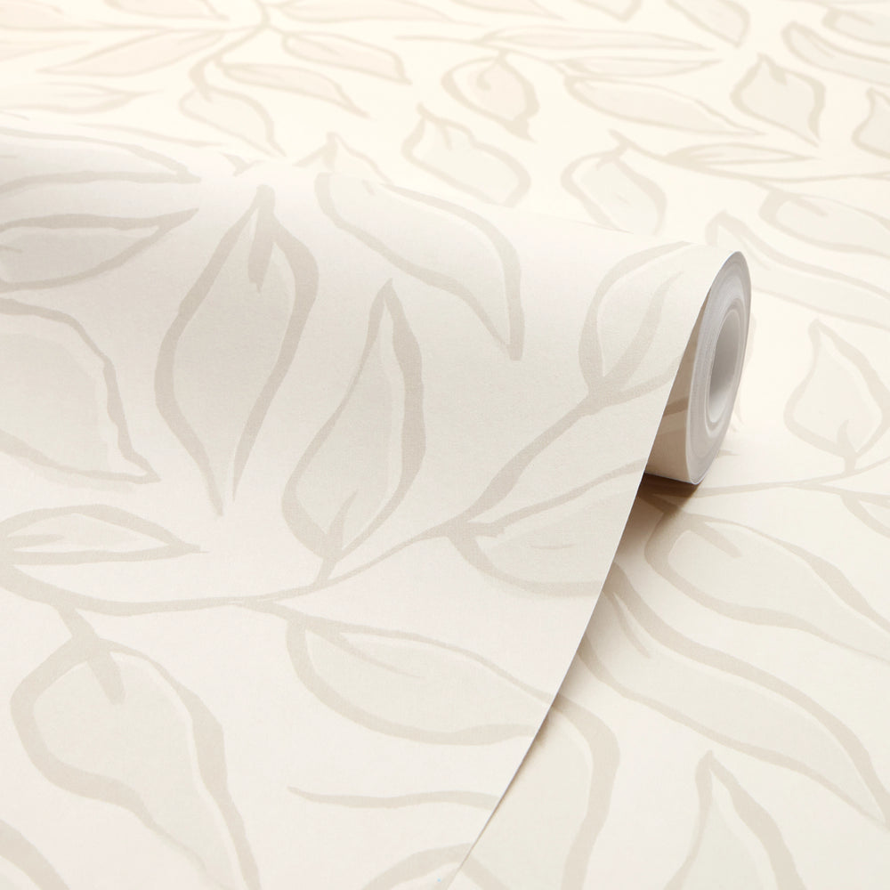 Scattered Leaf Wallpaper in Almond Latte