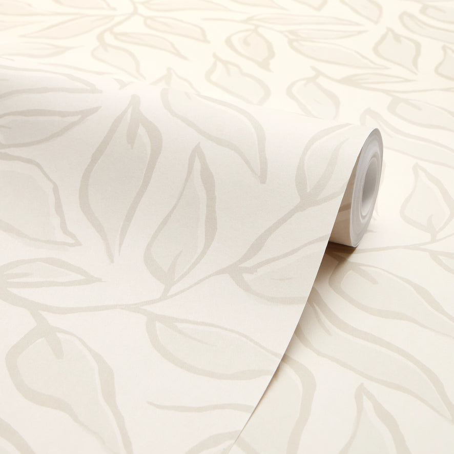Scattered Leaf Wallpaper in Almond Latte