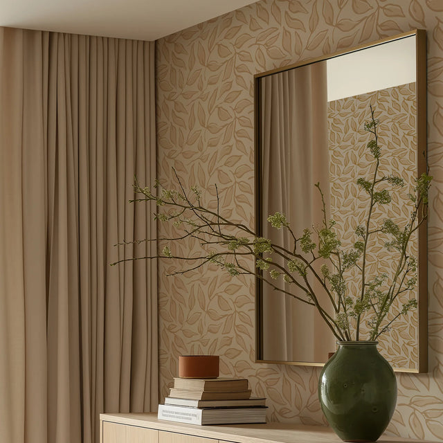 Scattered Leaf Wallpaper in Caramel Latte