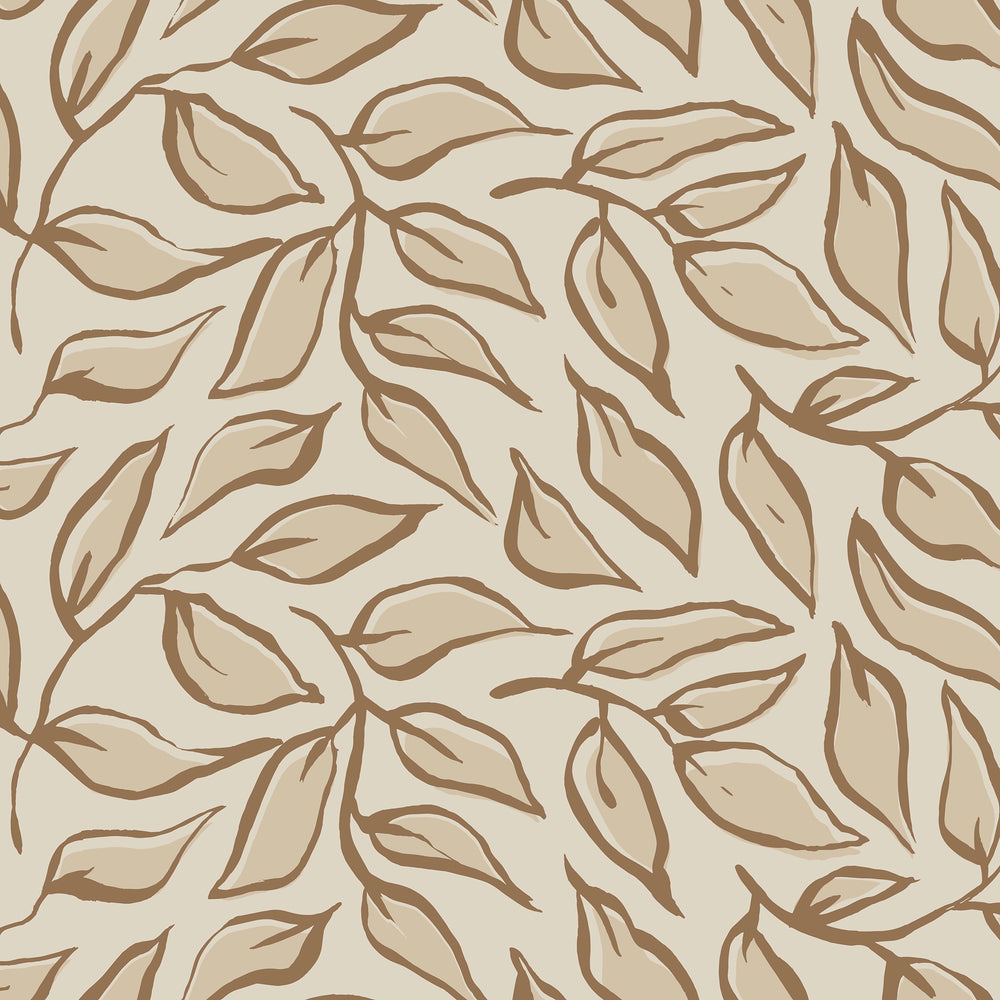Scattered Leaf Wallpaper in Mocha