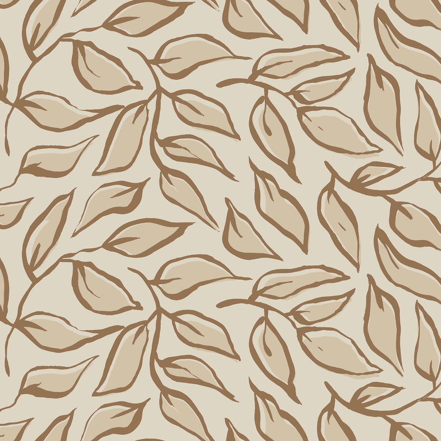 Scattered Leaf Wallpaper in Mocha