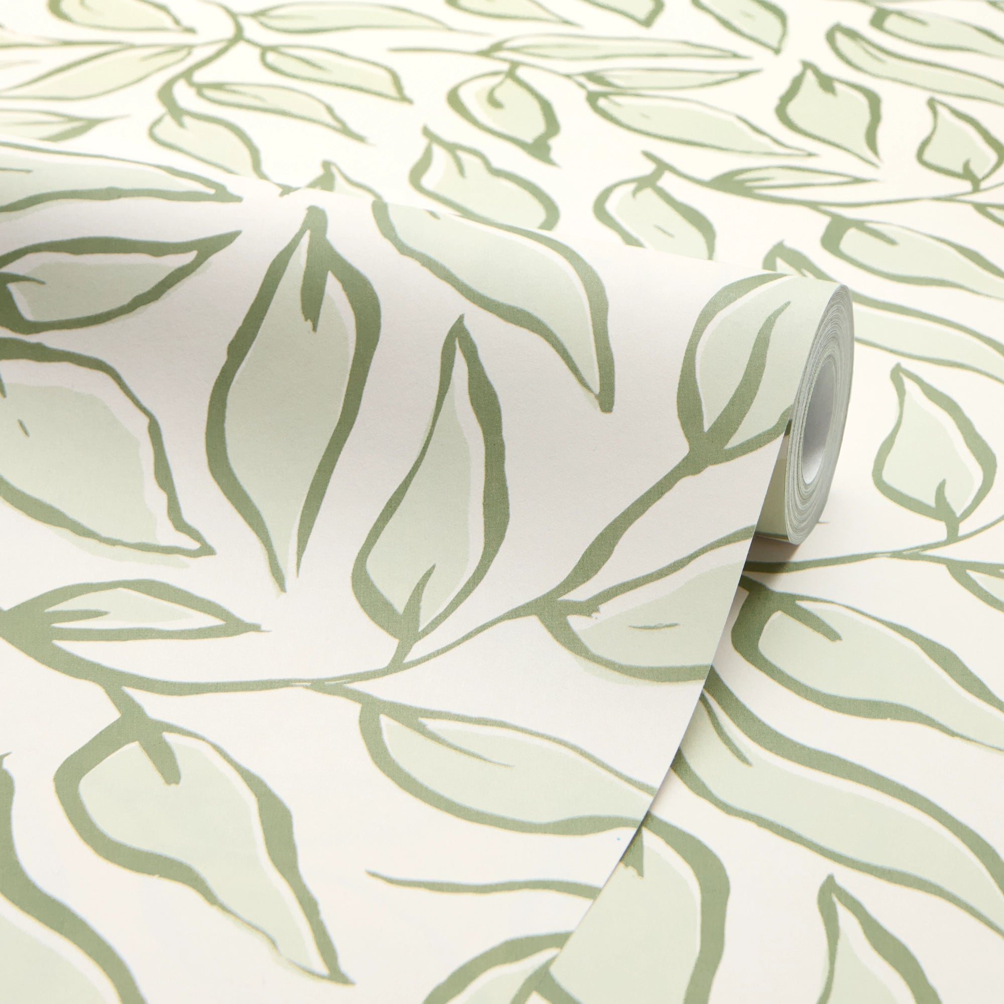 Scattered Leaf Wallpaper in Pistachio on Cream