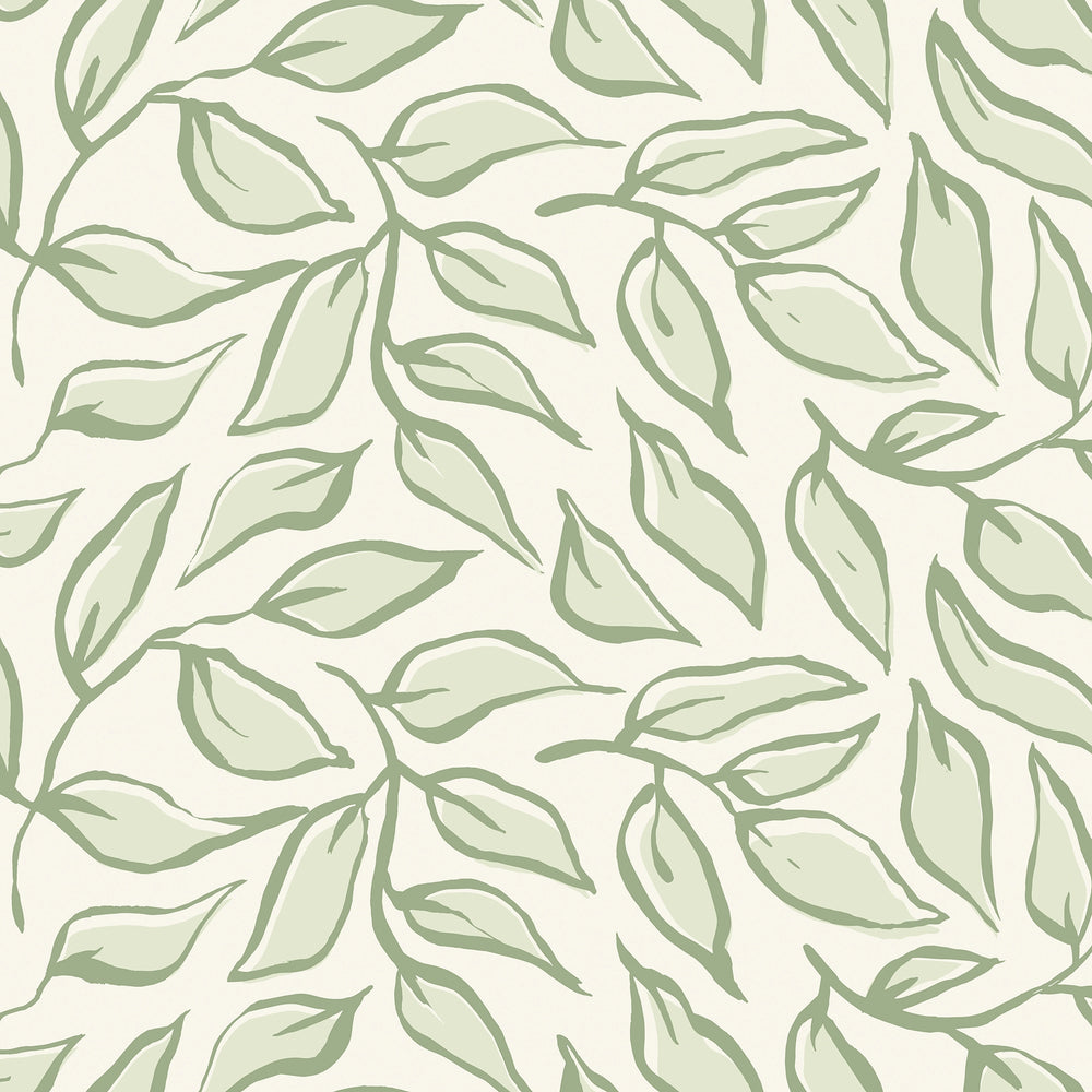 Scattered Leaf Wallpaper in Pistachio on Cream