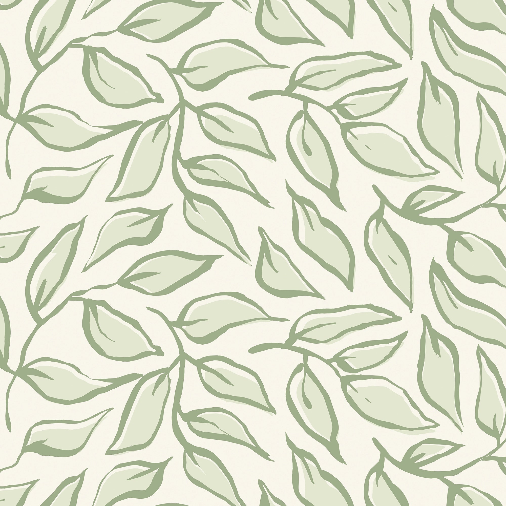 Scattered Leaf Wallpaper in Pistachio on Cream