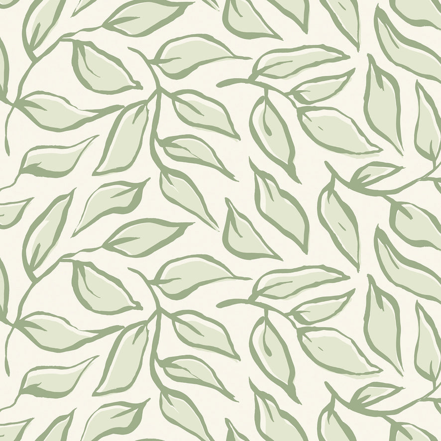 Scattered Leaf Wallpaper in Pistachio on Cream