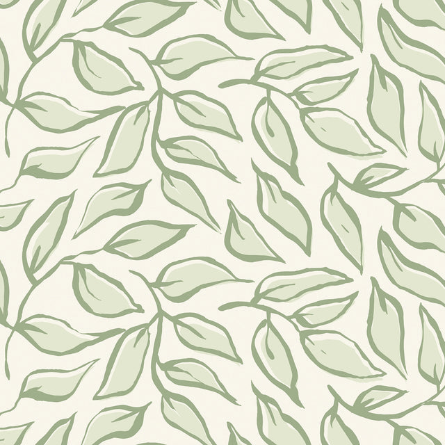 Scattered Leaf Wallpaper in Pistachio on Cream
