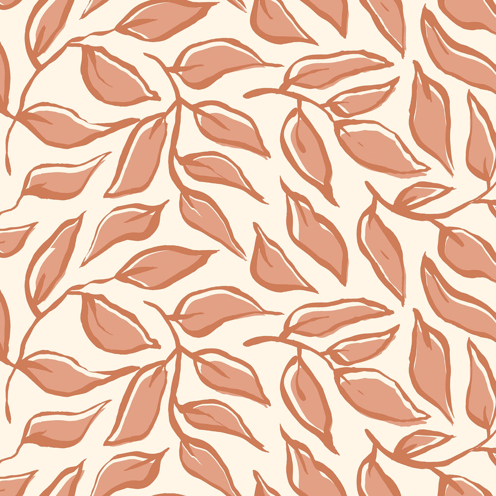 Scattered Leaf Wallpaper in Terracotta on Cream