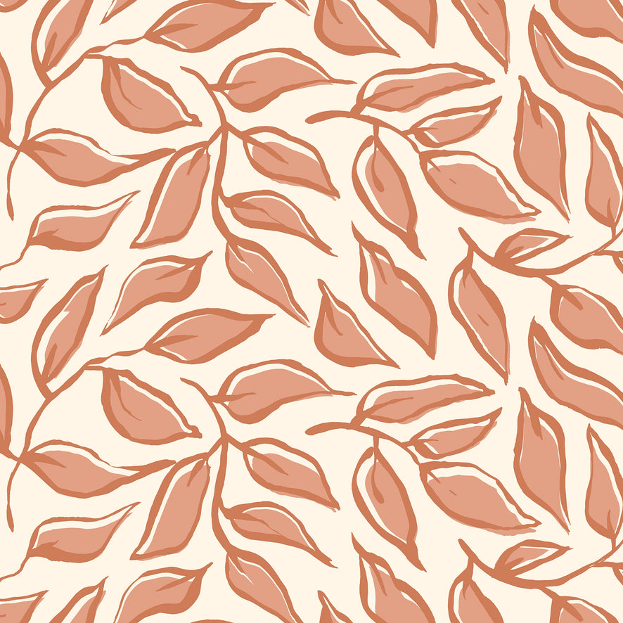 Scattered Leaf Wallpaper in Terracotta on Cream