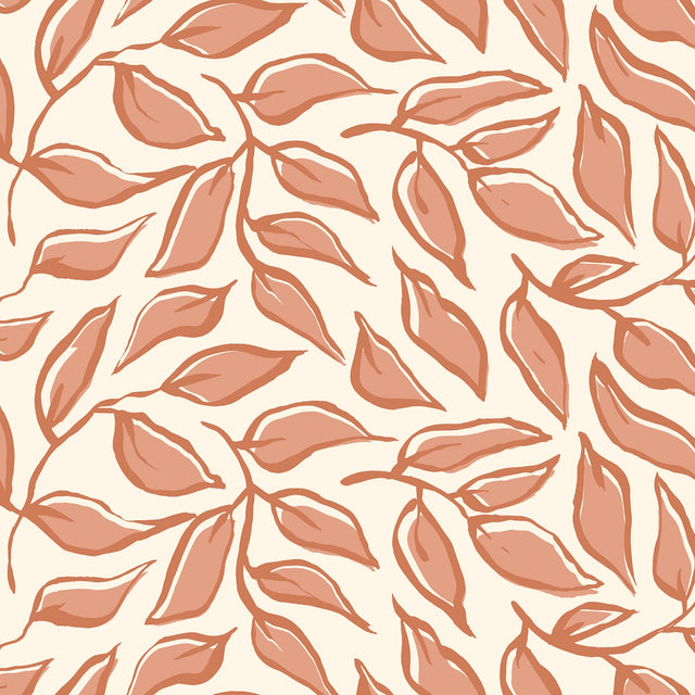 Scattered Leaf Wallpaper in Terracotta on Cream