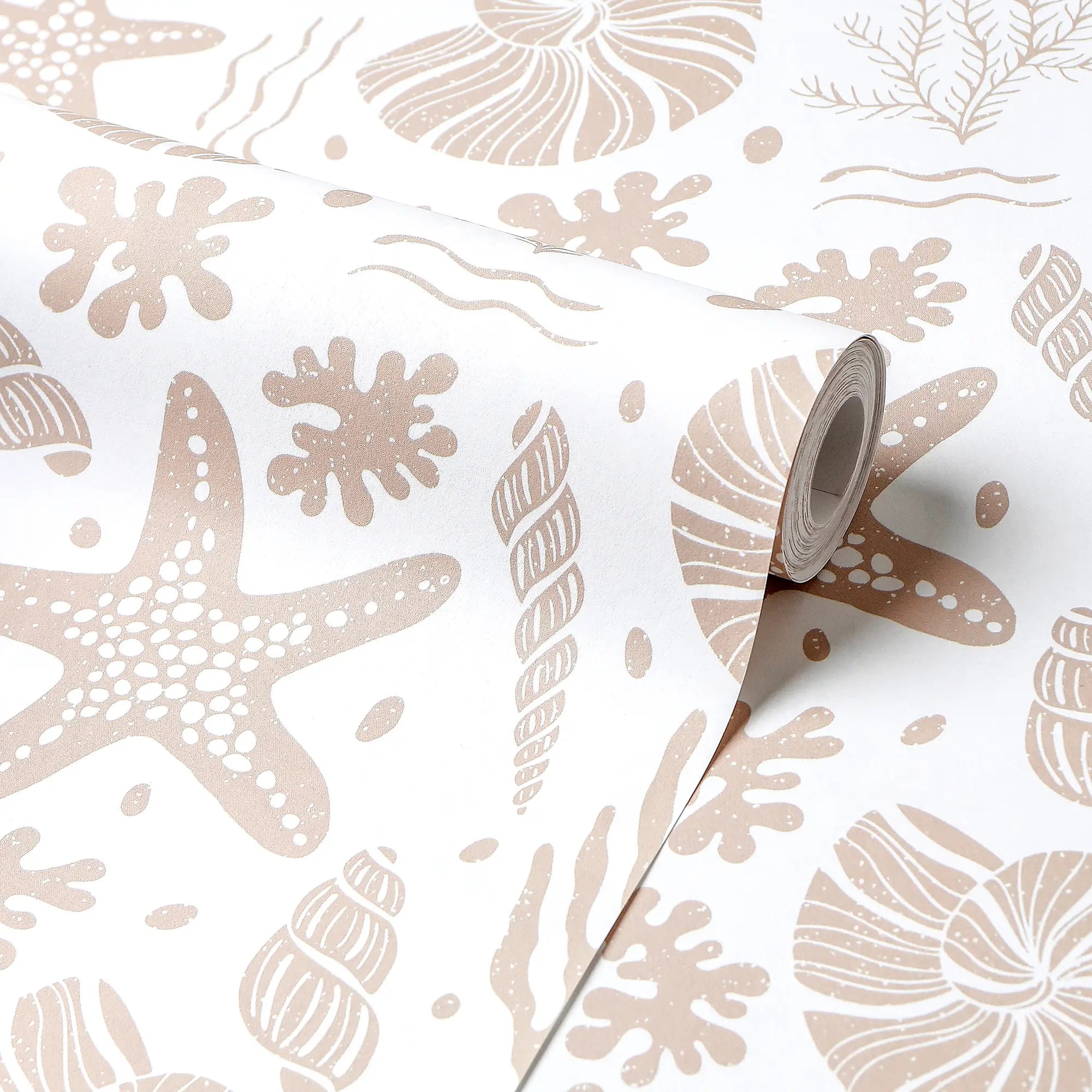 Seastars and Seashells Wallpaper in Light Terracotta