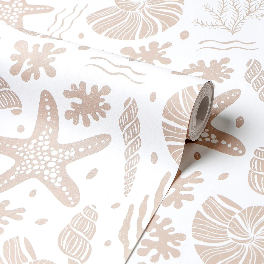 Seastars and Seashells Wallpaper in Light Terracotta